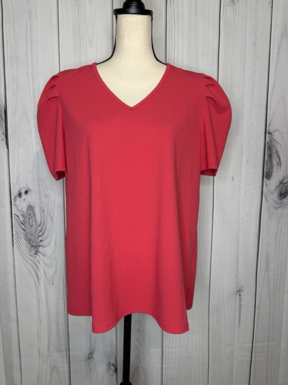 Jodifl Womens Sz Large Coral V-Neck Puff Sleeve Blouse Top